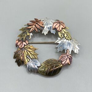 Great Falls Metal Works Mixed Metal Leaf Wreath Pin Brooch
